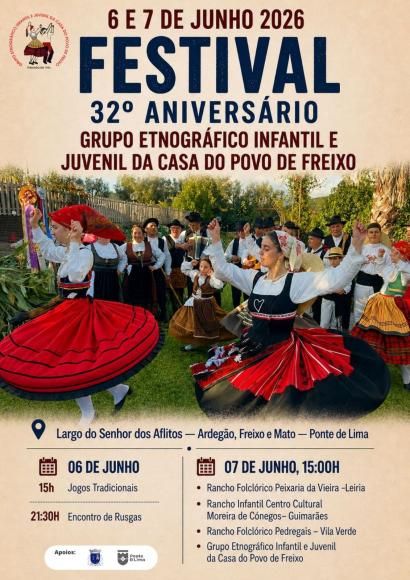 32.&ordm; anivers&aacute;rio do Grupo Etnogr&aacute;fico Infantil e Juvenil com festival nos dias 6 e 7 de junho
